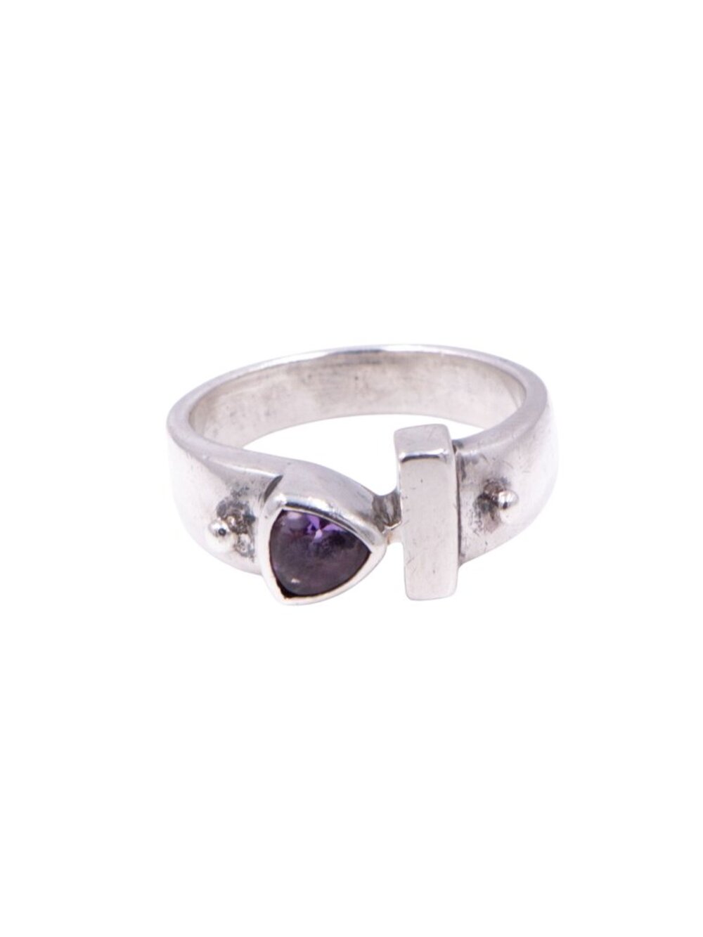 Sterling Silver Trillion Amethyst Modernist Bypass Ring Size 6.25